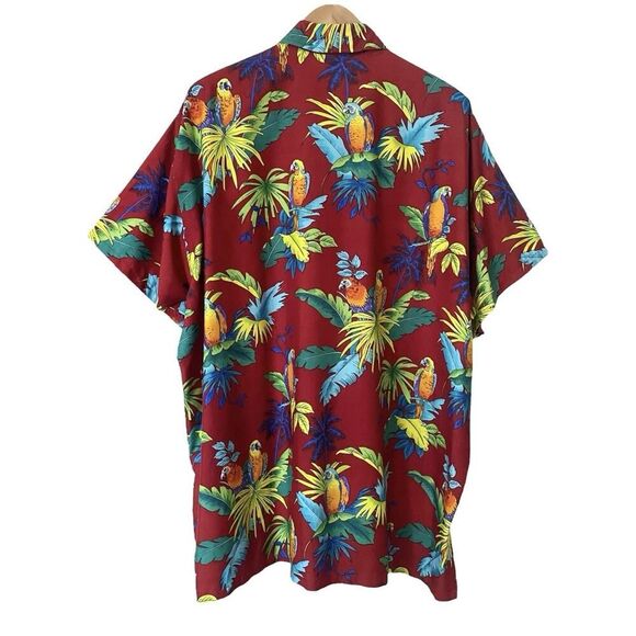 Barefoot Attitude Mens Size 3XL Button Up Shirt Parrot Tropical Red Burgundy - Picture 7 of 9